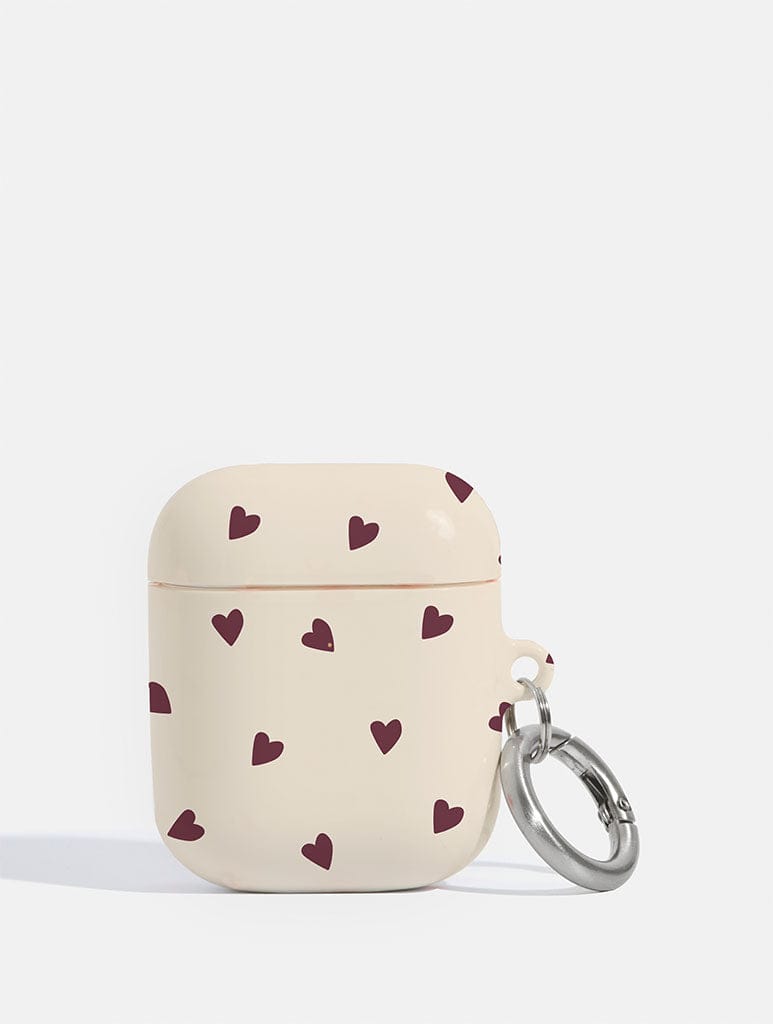 Cream and Burgundy Ditsy Hearts AirPods Case AirPods Cases Skinnydip London