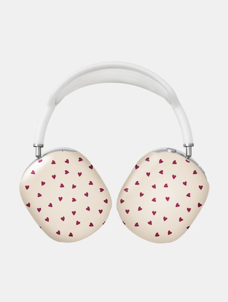 Cream And Burgundy Ditsy Hearts AirPods Max Case in Gloss AirPods Cases Skinnydip London