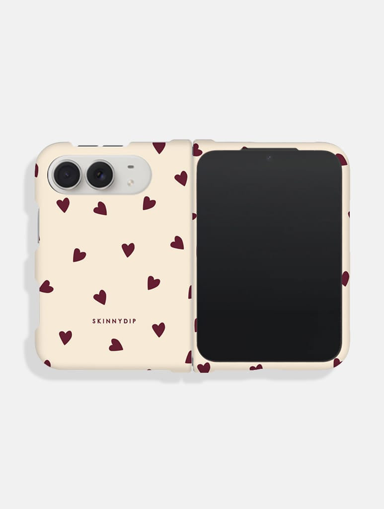 Cream And Burgundy Ditsy Hearts Impact Resistant iPhone Duo Case Phone Cases Skinnydip London