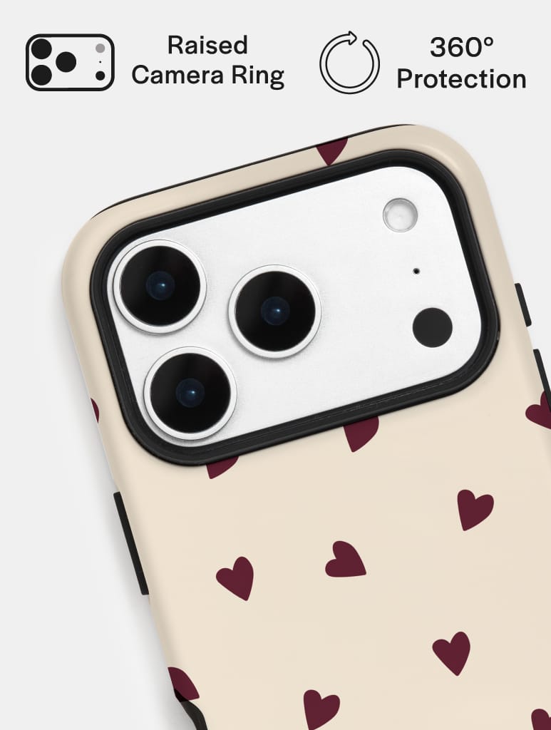 Cream and Burgundy Ditsy Hearts Ultra Protective iPhone Case Phone Cases Skinnydip London