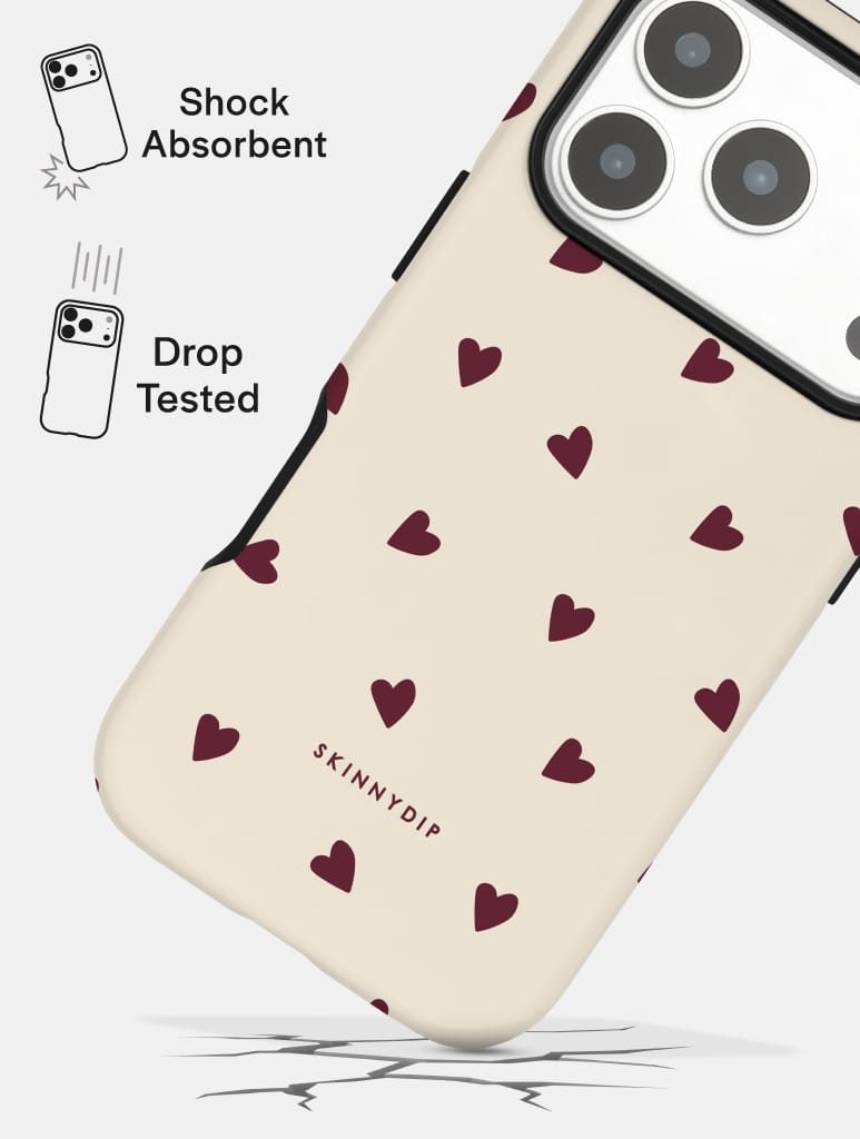 Cream and Burgundy Ditsy Hearts Ultra Protective iPhone Case Phone Cases Skinnydip London