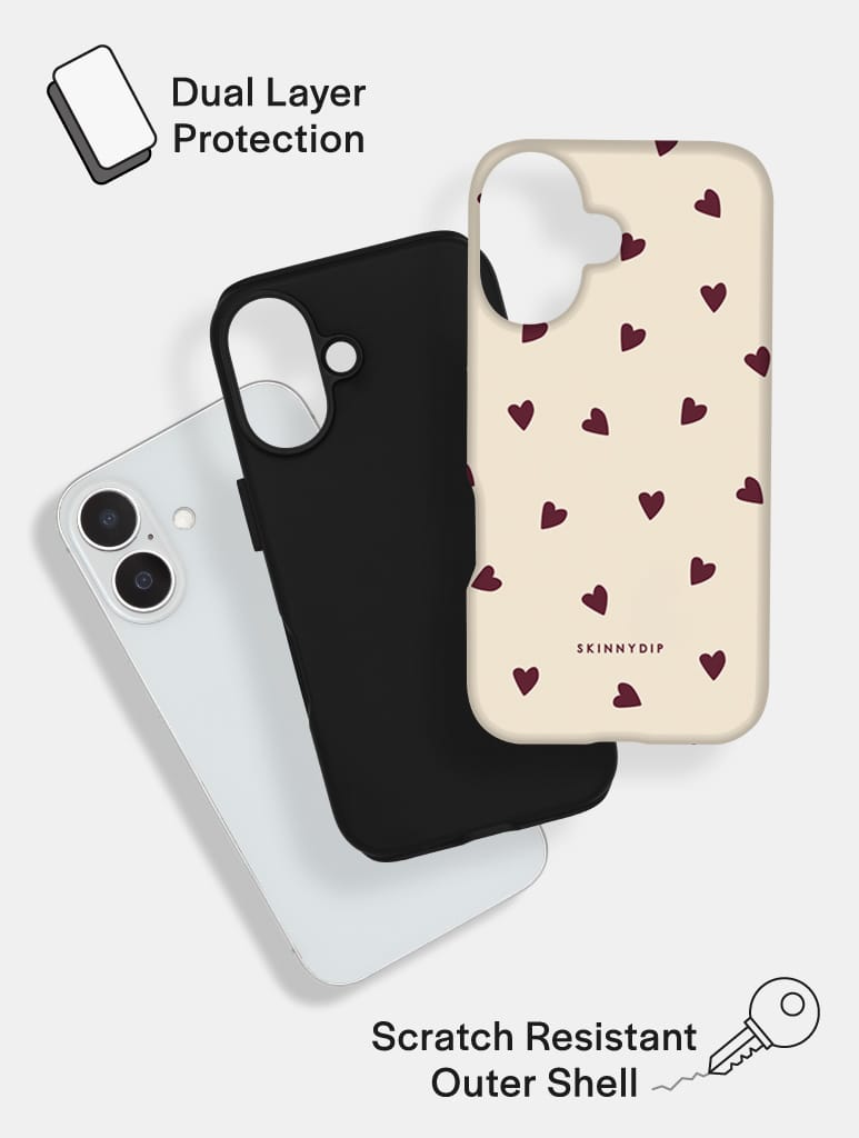 Cream and Burgundy Ditsy Hearts Ultra Protective iPhone Case Phone Cases Skinnydip London