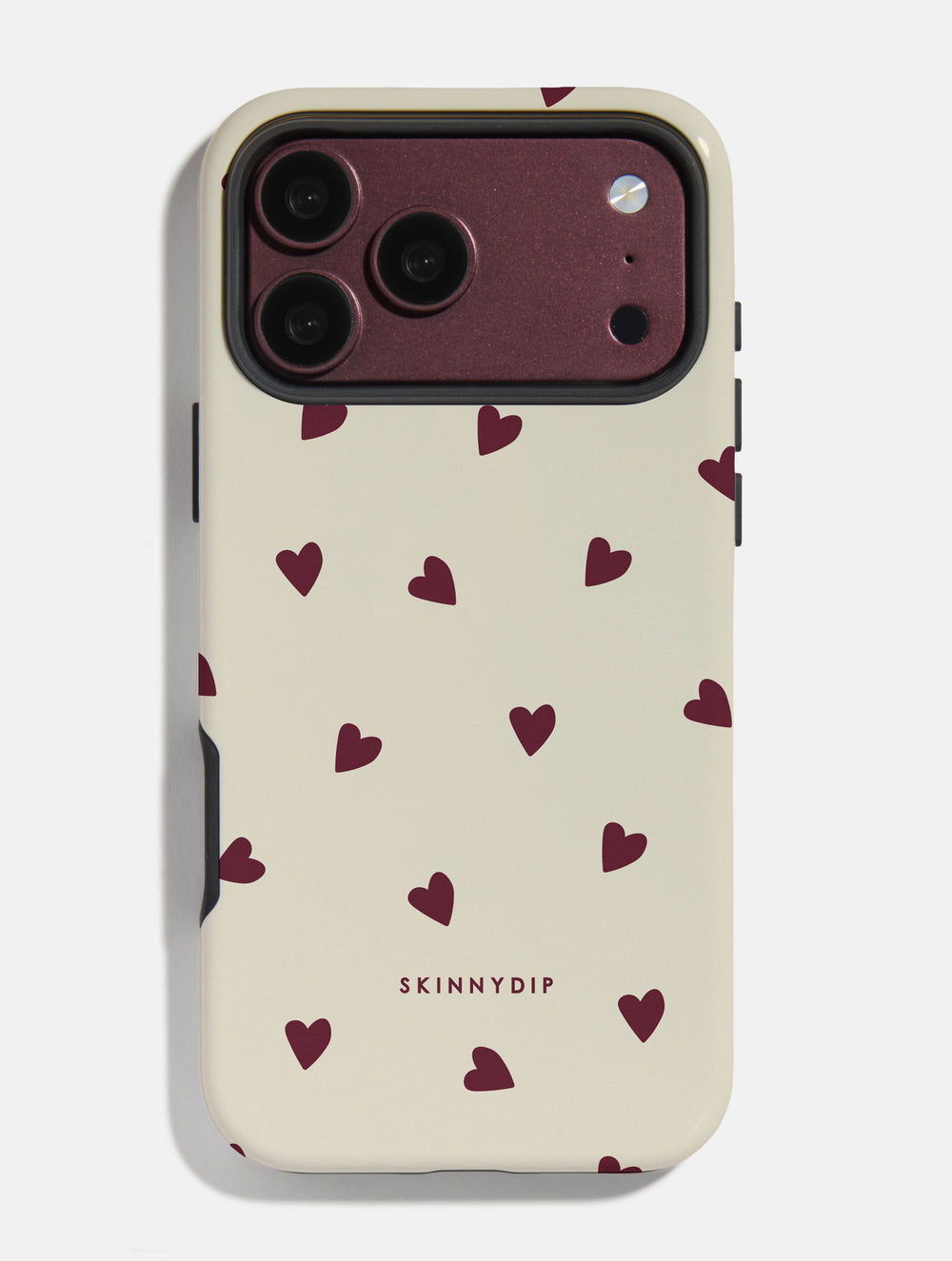 Cream and Burgundy Ditsy Hearts Ultra Protective iPhone Case Phone Cases Skinnydip London