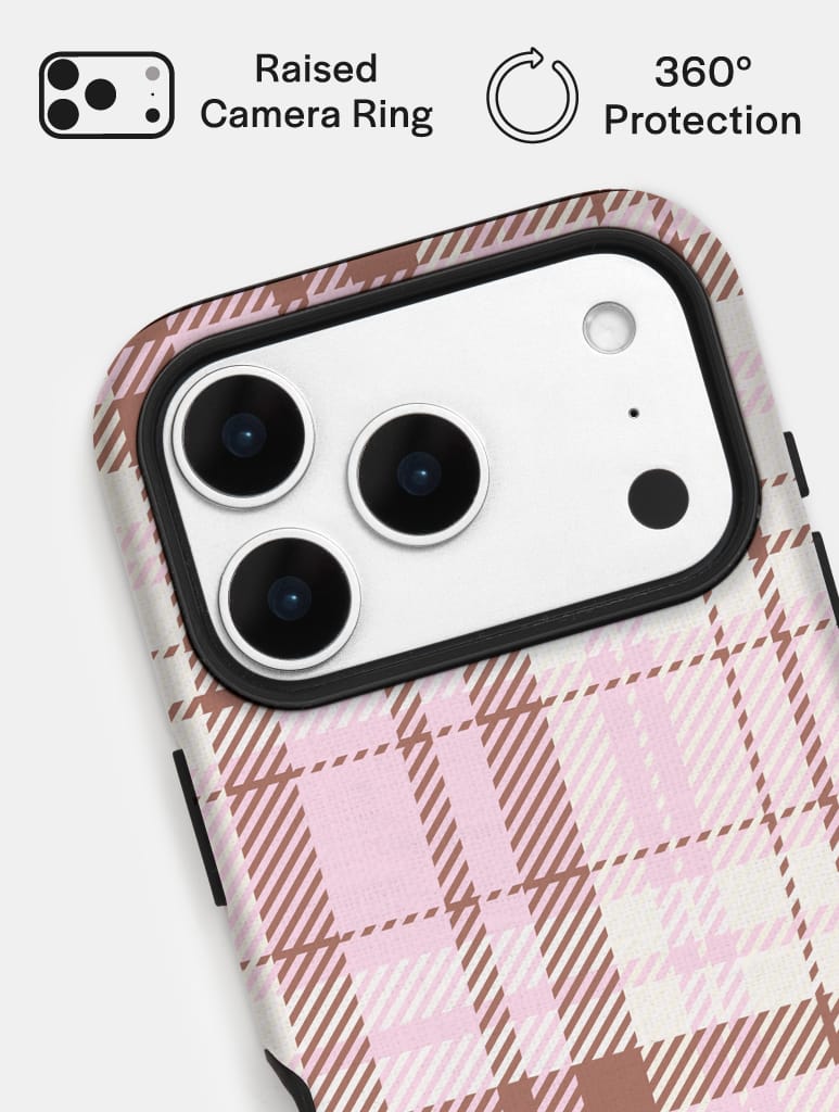 Cream, Pink and Brown Tartan Ultra Protective iPhone Case Phone Cases Skinnydip London