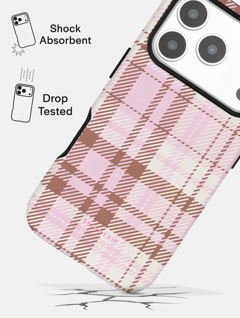 Cream, Pink and Brown Tartan Ultra Protective iPhone Case Phone Cases Skinnydip London