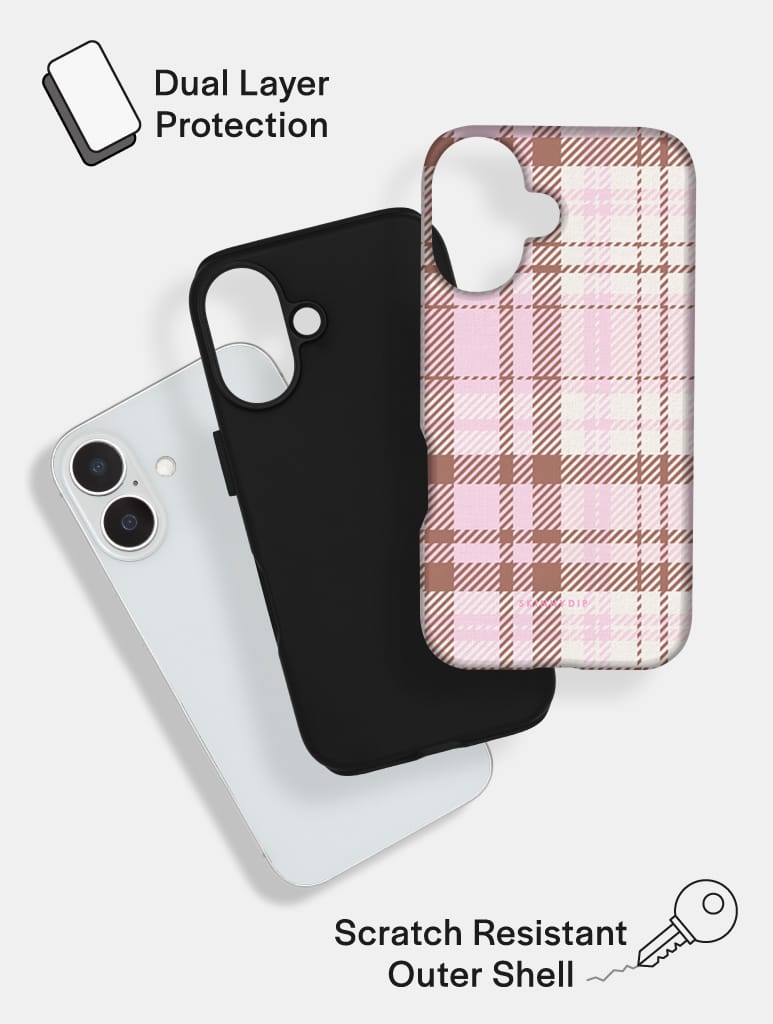 Cream, Pink and Brown Tartan Ultra Protective iPhone Case Phone Cases Skinnydip London