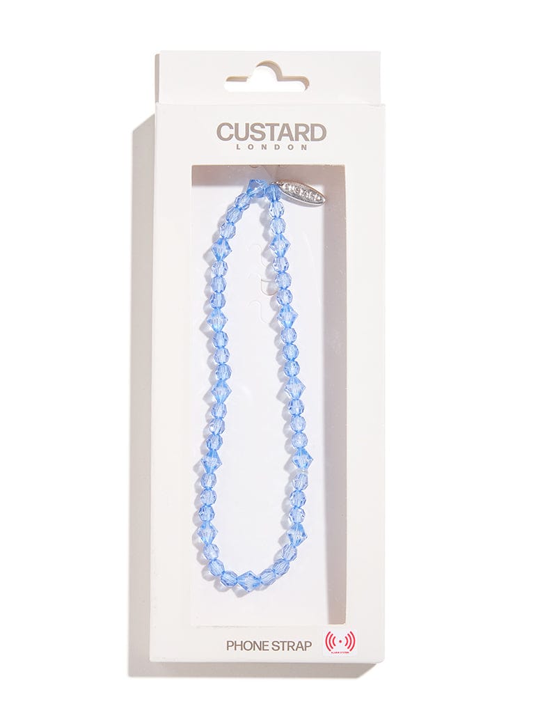 Custard Blue Crystal Beaded Phone Strap Phone Grips Custard London