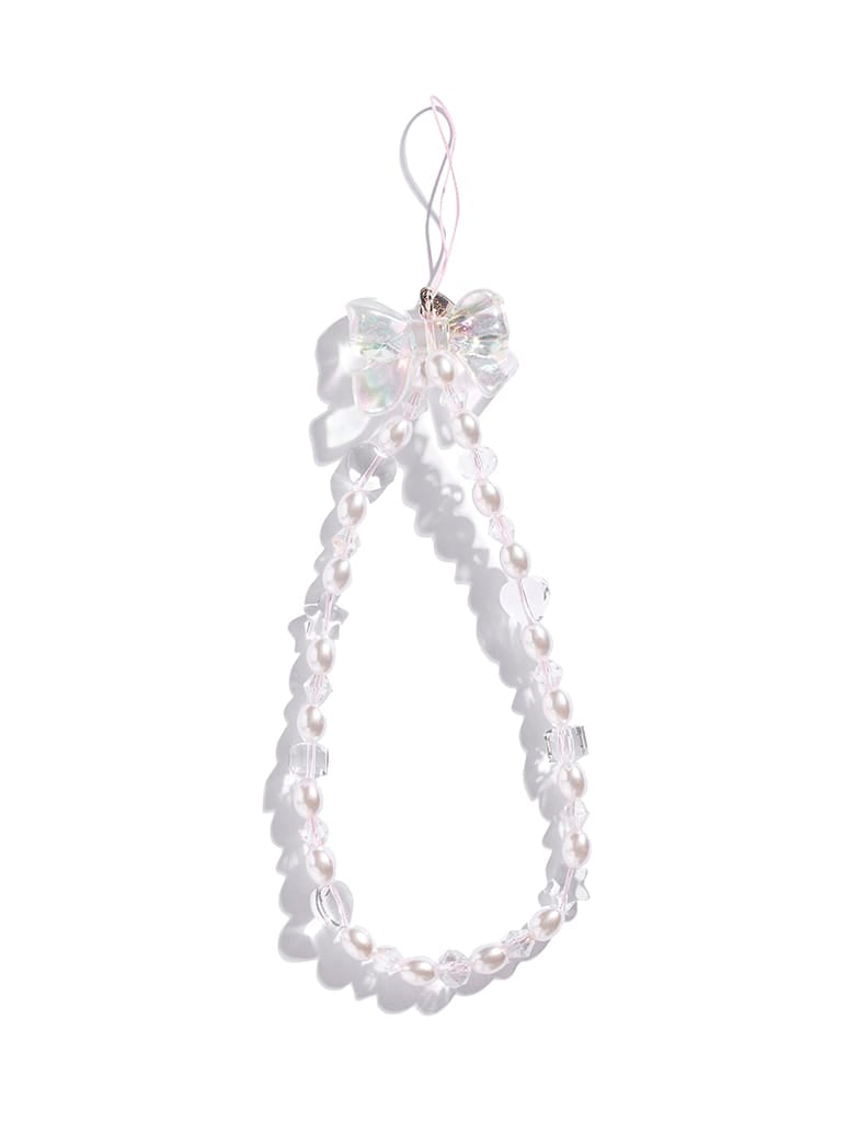Custard Single Bow Crystal Pearl Beaded Strap Phone Grips Custard London