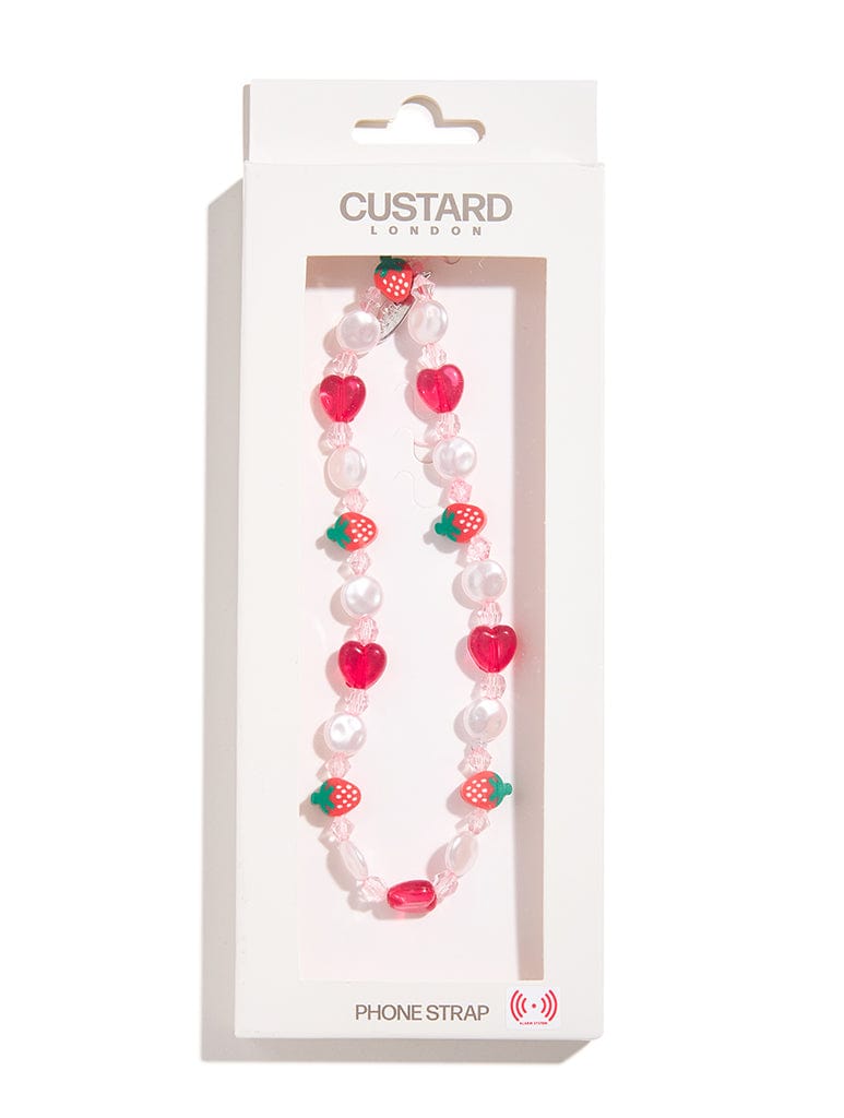 Custard Strawberry Beaded Phone Strap Phone Grips Custard London