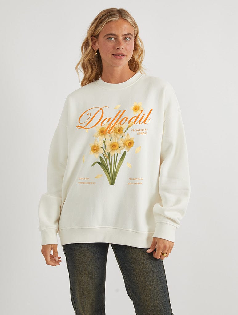 Daffodil Sweatshirt In White Hoodies & Sweatshirts Skinnydip London
