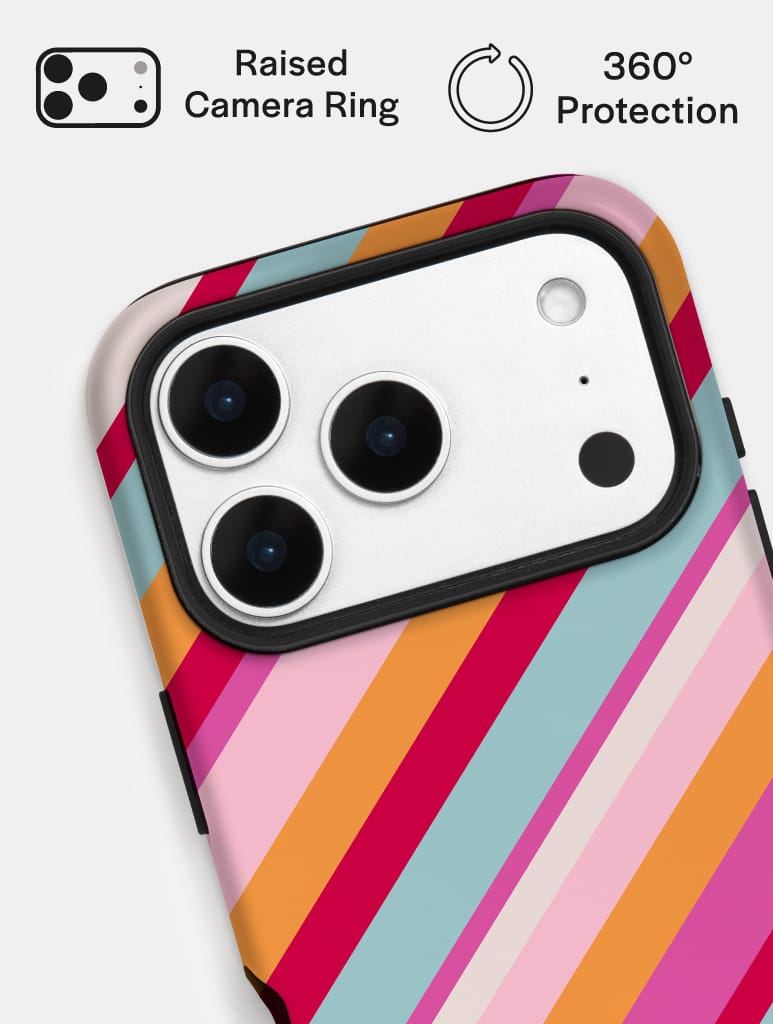 Diagonal Stripes Pink Red Orange Blue Ultra Protective iPhone Case Phone Cases Skinnydip London