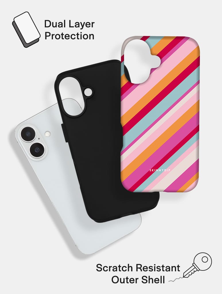 Diagonal Stripes Pink Red Orange Blue Ultra Protective iPhone Case Phone Cases Skinnydip London