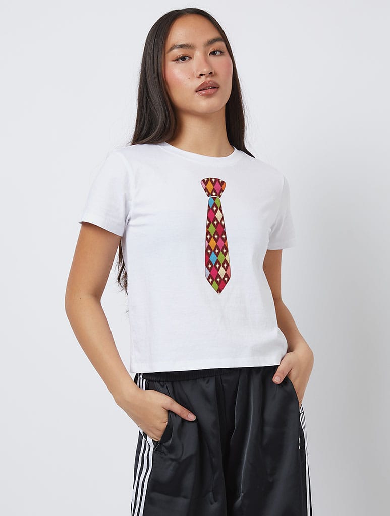Diamond Tie Baby T-Shirt In White Tops & T-Shirts Skinnydip London
