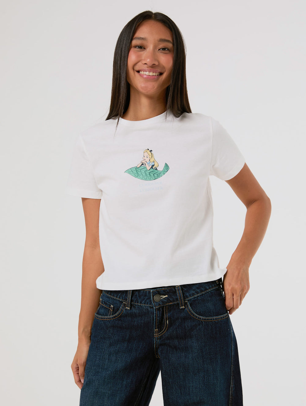 Disney Alice In Wonderland Curiouser and Curiouser Baby T-Shirt In White Tops & T-Shirts Skinnydip London
