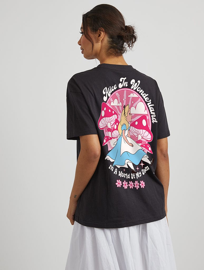 Disney Alice in Wonderland In A World Of My Own T-Shirt in Black Tops & T-Shirts Skinnydip London