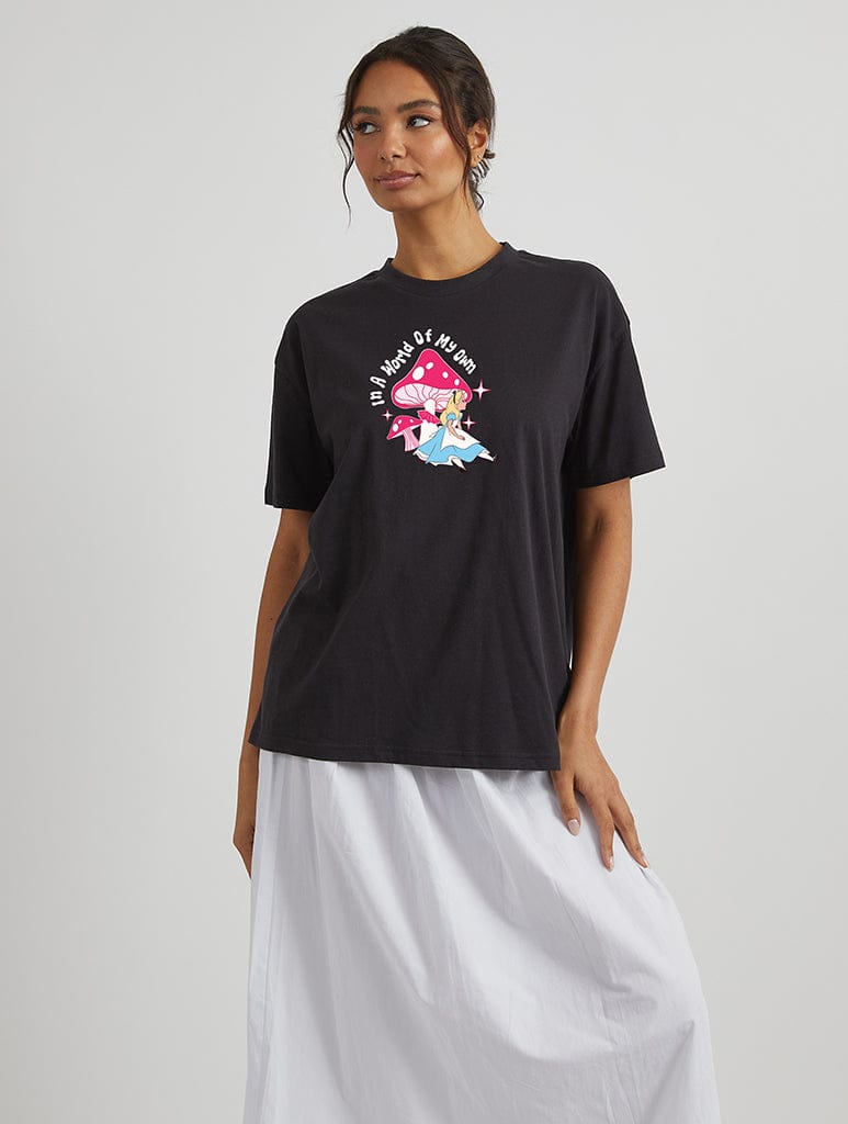 Disney Alice in Wonderland In A World Of My Own T-Shirt in Black Tops & T-Shirts Skinnydip London