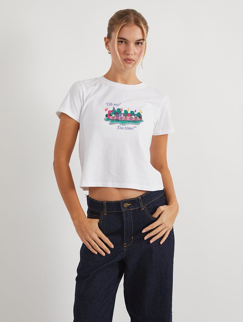 Disney Alice In Wonderland Tea Time Baby T-Shirt In White Tops & T-Shirts Skinnydip London
