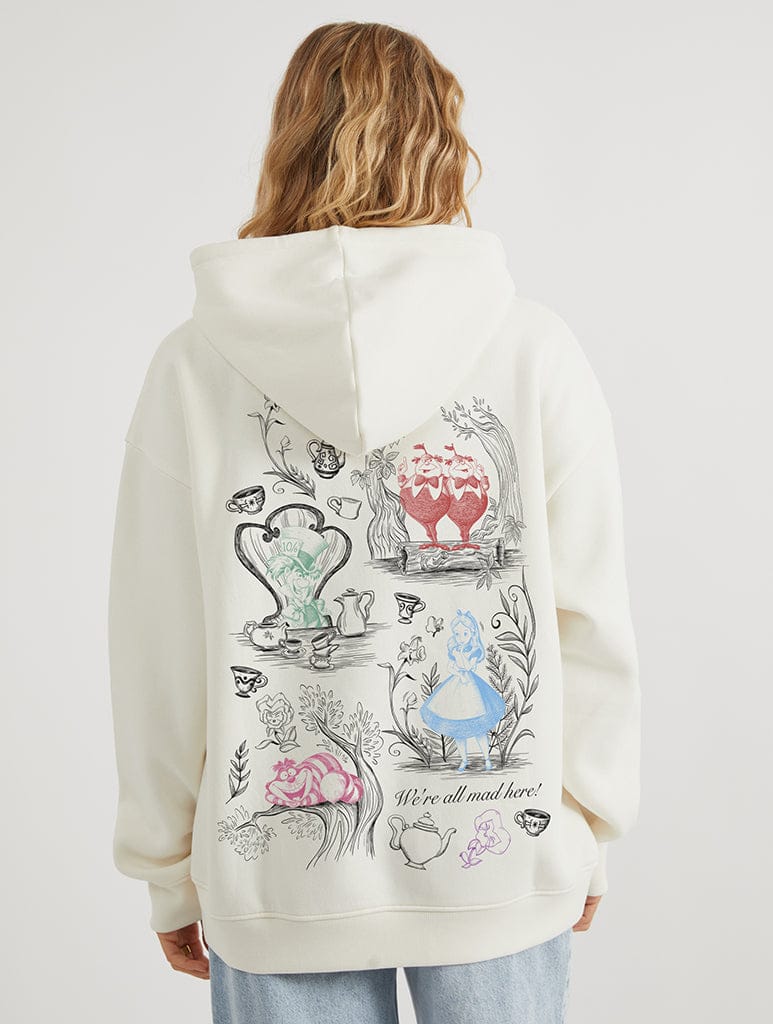 Disney Alice In Wonderland We're All Mad Here Hoodie In White Hoodies & Sweatshirts Skinnydip London