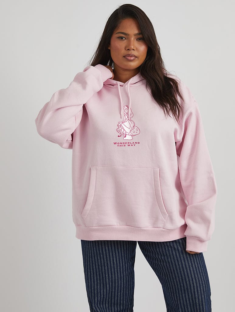 Disney Alice in Wonderland 'Wonderland This Way' Hoodie in Pink Hoodies & Sweatshirts Skinnydip London