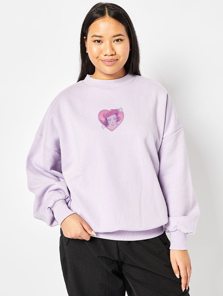 Disney Ariel Princess Manga Sweatshirt In Lilac Hoodies & Sweatshirts Skinnydip London