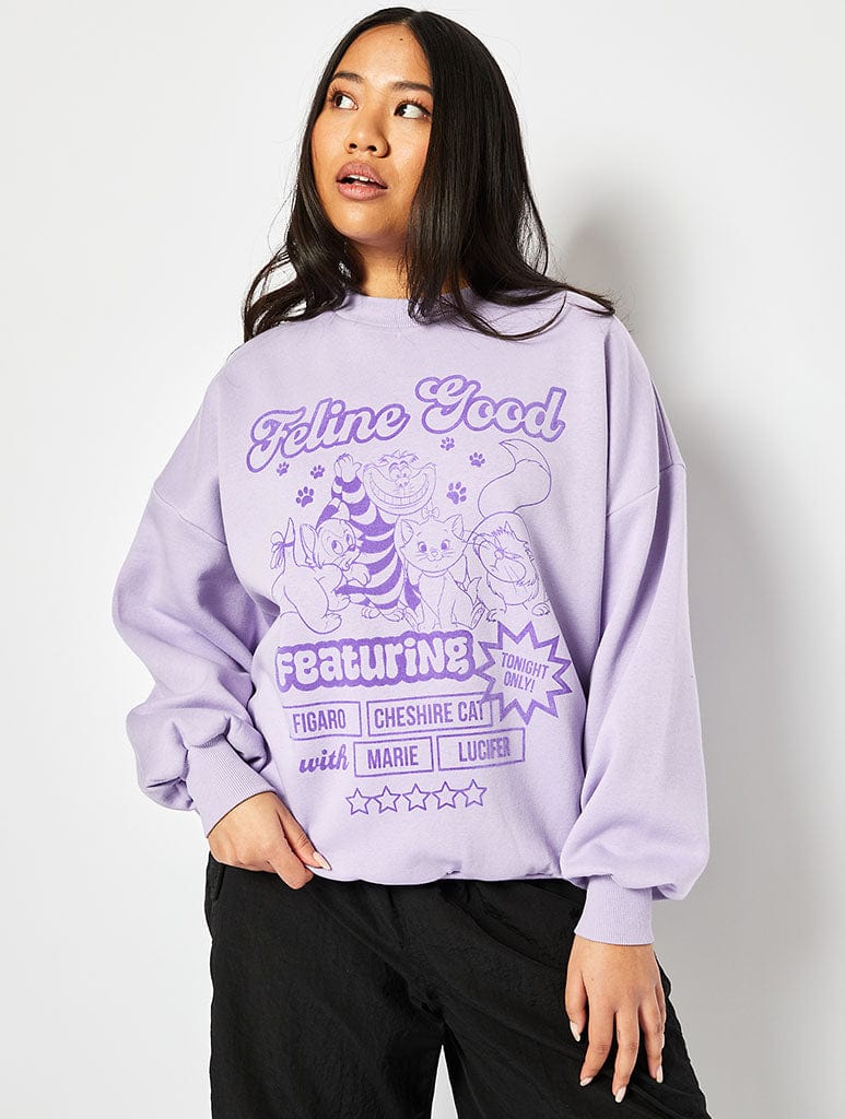 Disney Aristocats Oversized Sweatshirt in Purple Hoodies & Sweatshirts Skinnydip London