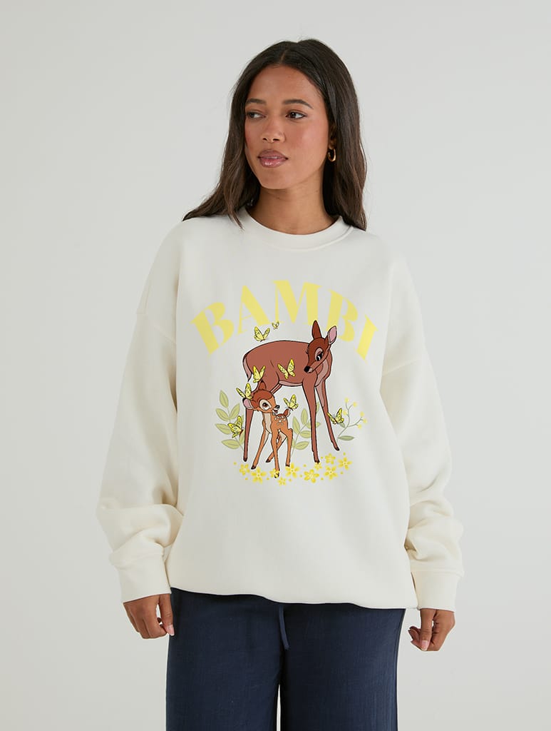 Disney Bambi Butter Yellow Sweatshirt In White Hoodies & Sweatshirts Skinnydip London