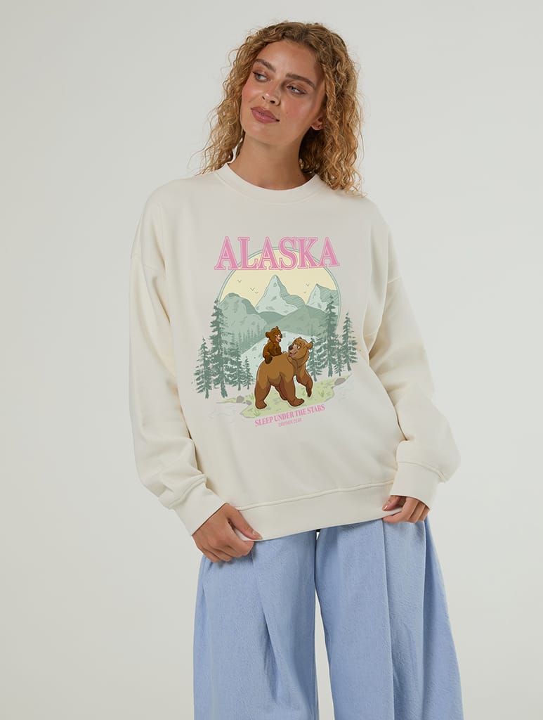 Disney Brother Bear Alaska Sweatshirt In White Hoodies & Sweatshirts Skinnydip London