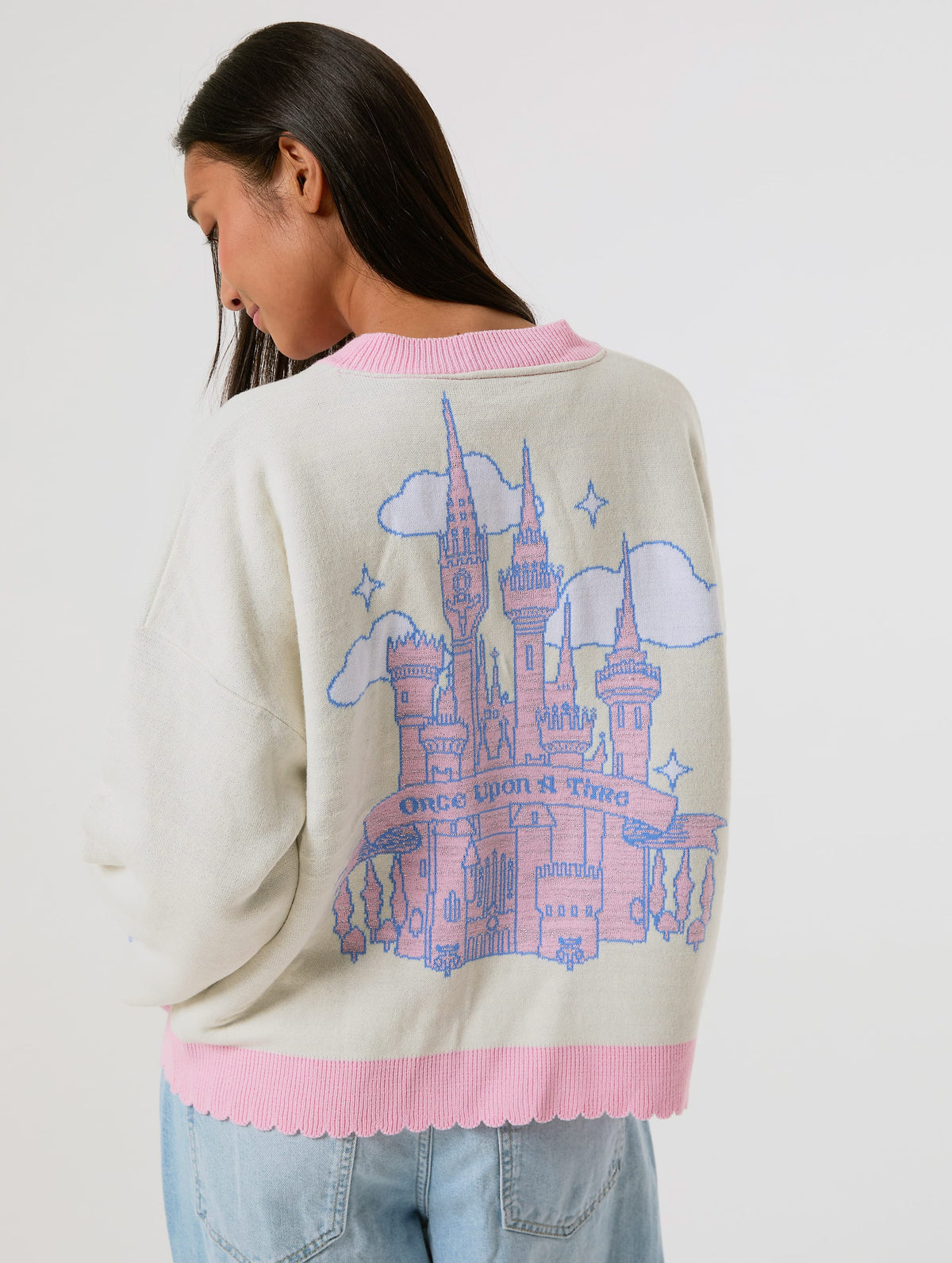 Disney Castle Cardigan in Pink and Ecru Jumpers & Cardigans Skinnydip London