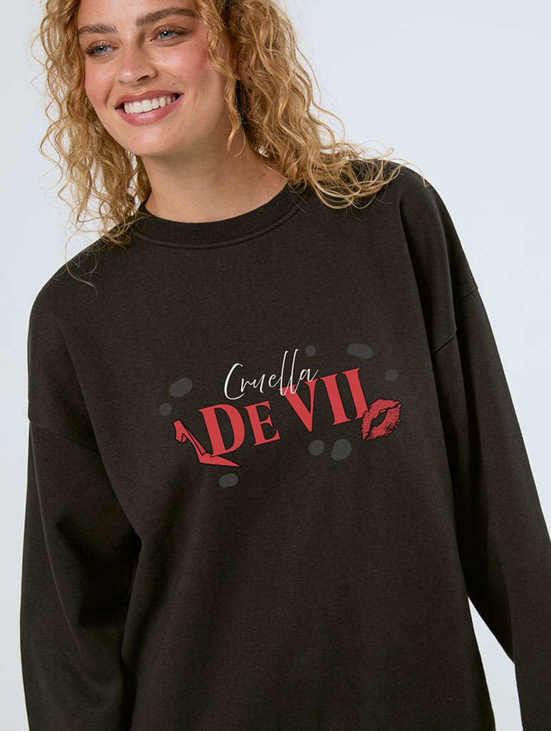 Disney Cruella De Vil Poster Sweatshirt In Black Hoodies & Sweatshirts Skinnydip London