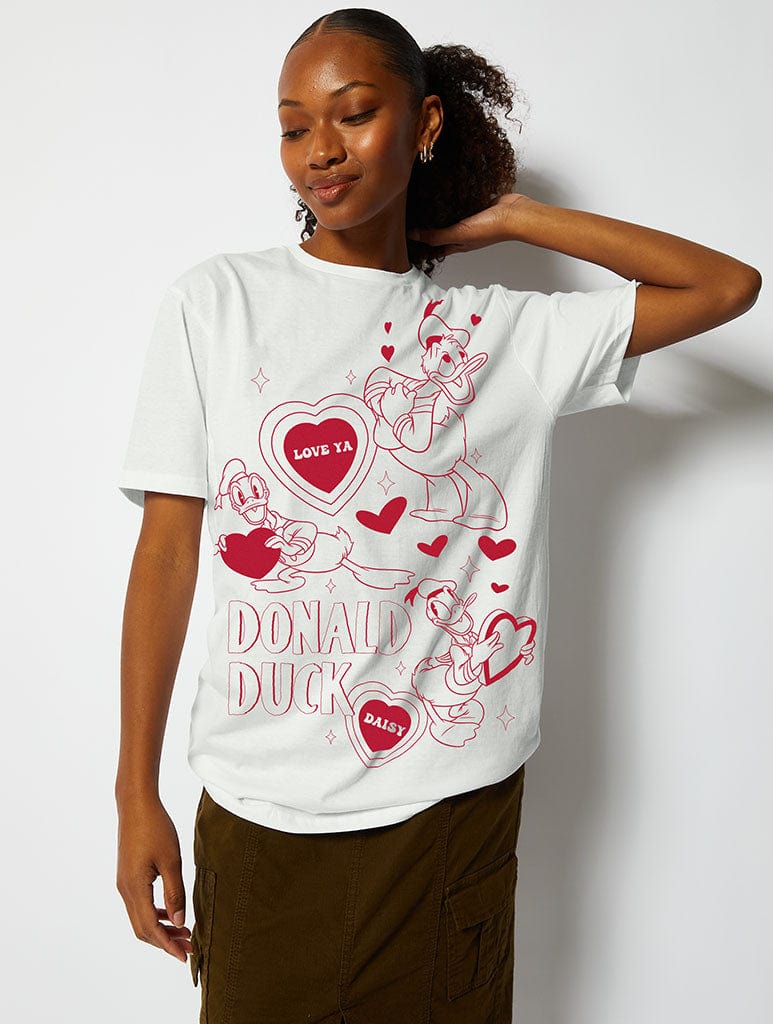 Disney Donald Duck Love T-Shirt in Ecru Tops & T-Shirts Skinnydip London