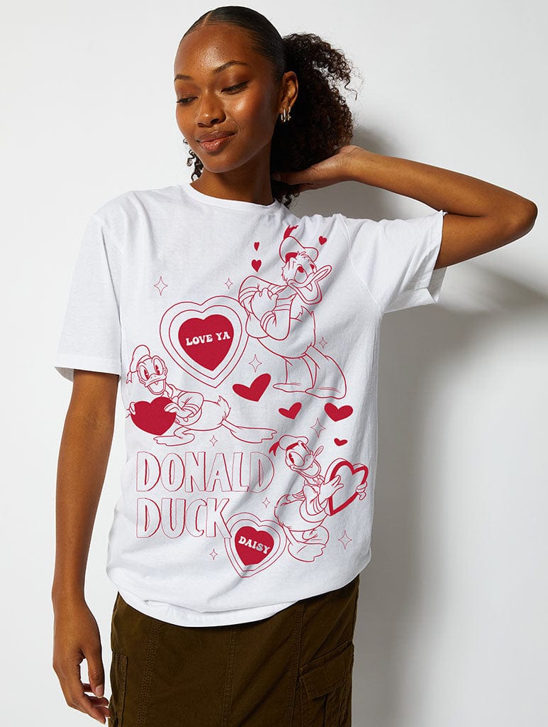 Disney Donald Duck Love T-Shirt in White Tops & T-Shirts Skinnydip London