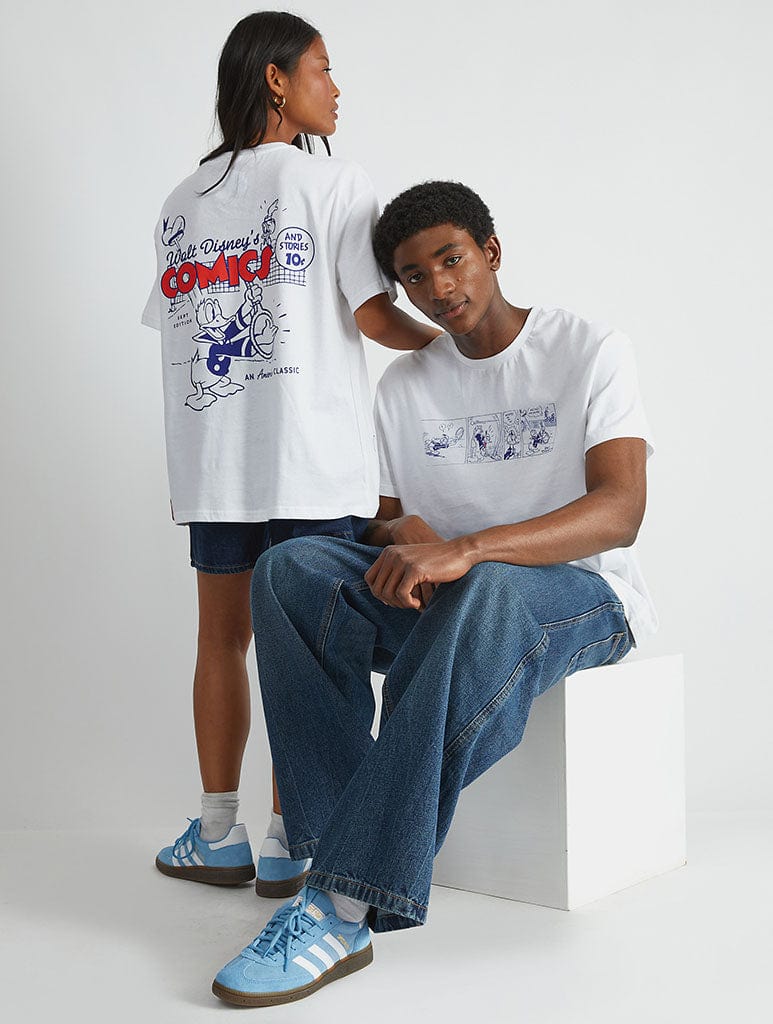 Disney Donald Duck Tennis T-Shirt In White Tops & T-Shirts Skinnydip London