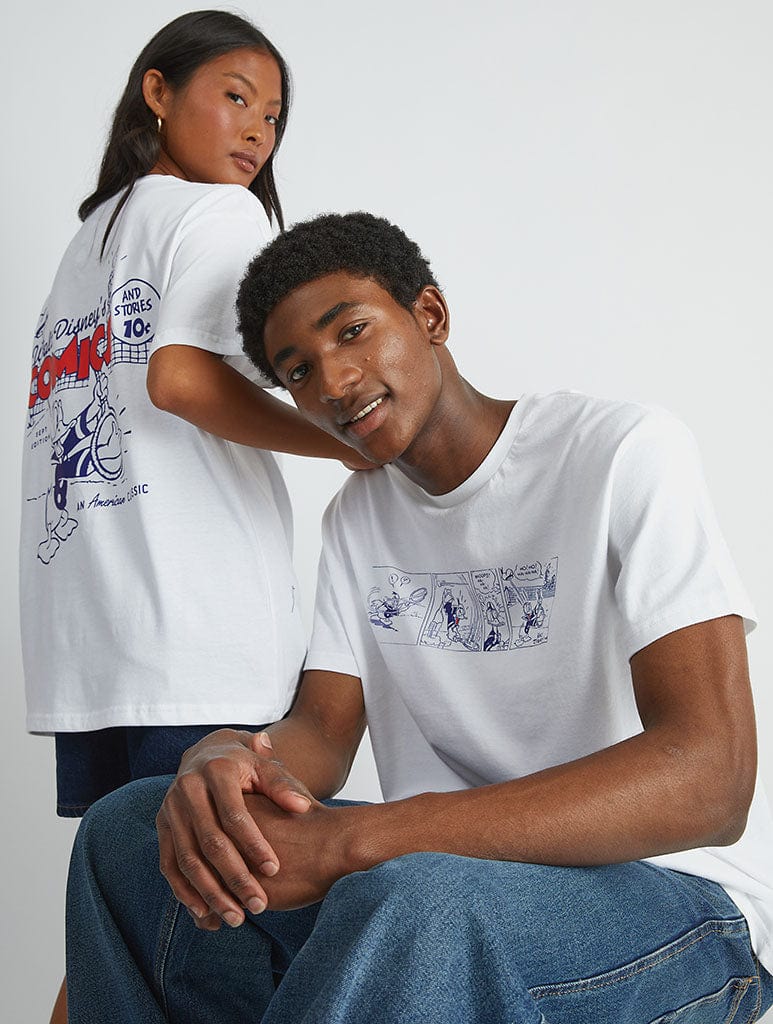 Disney Donald Duck Tennis T-Shirt In White Tops & T-Shirts Skinnydip London