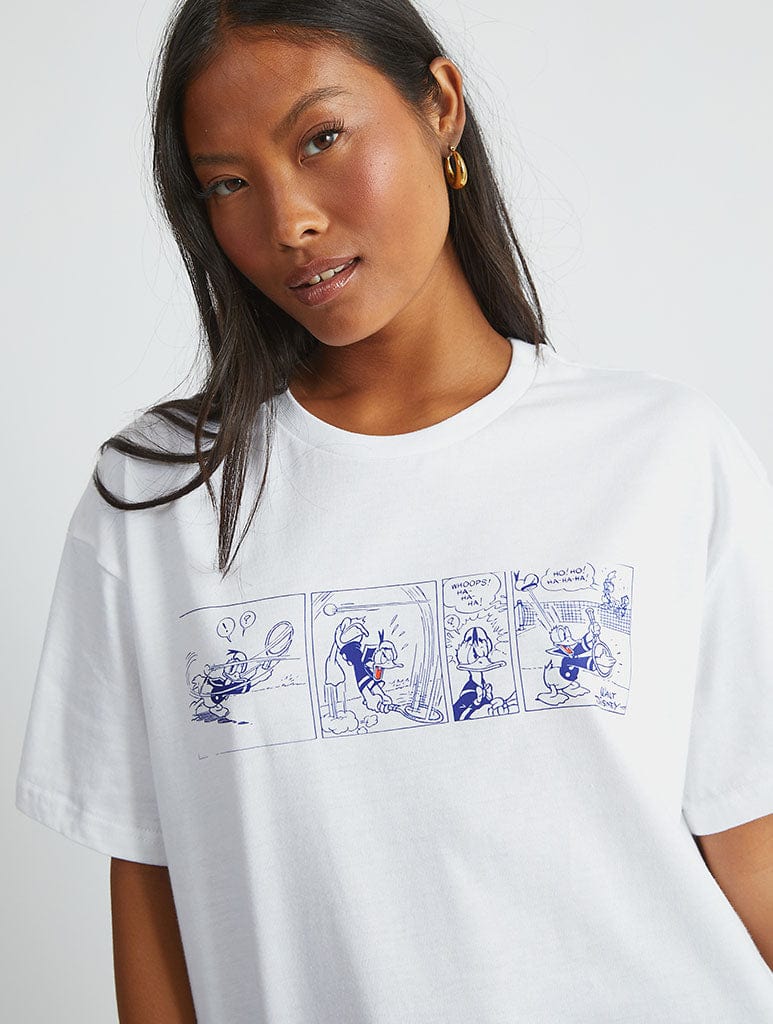 Disney Donald Duck Tennis T-Shirt In White Tops & T-Shirts Skinnydip London