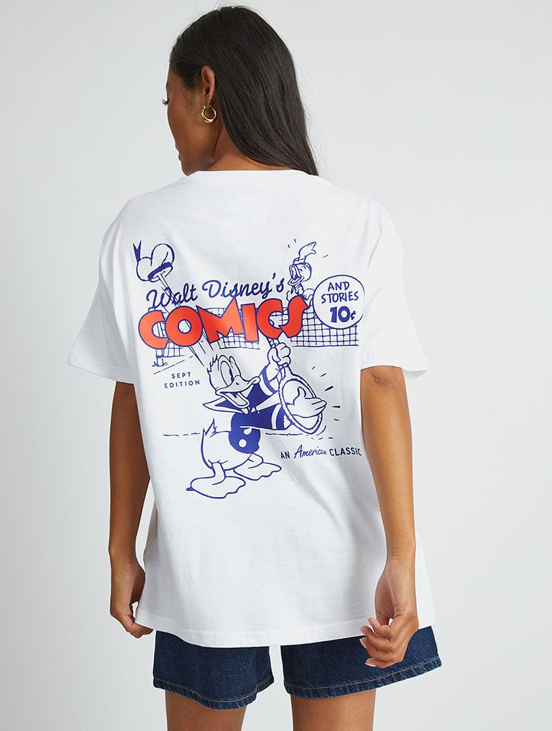 Disney Donald Duck Tennis T-Shirt In White Tops & T-Shirts Skinnydip London
