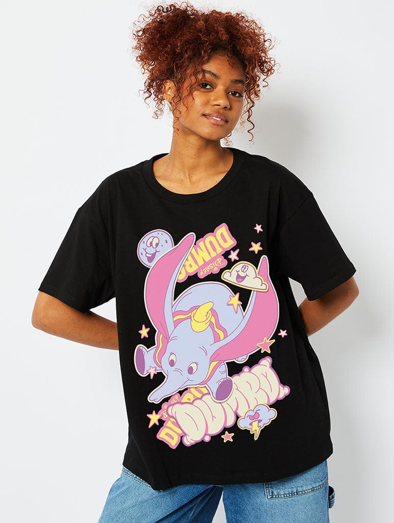 Disney Dumbo Graphic T-Shirt in Black Tops & T-Shirts Skinnydip London