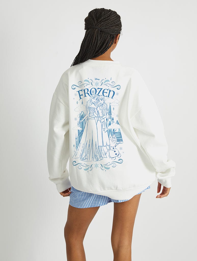 Disney Frozen 2 Castle Sweatshirt In White Hoodies & Sweatshirts Skinnydip London