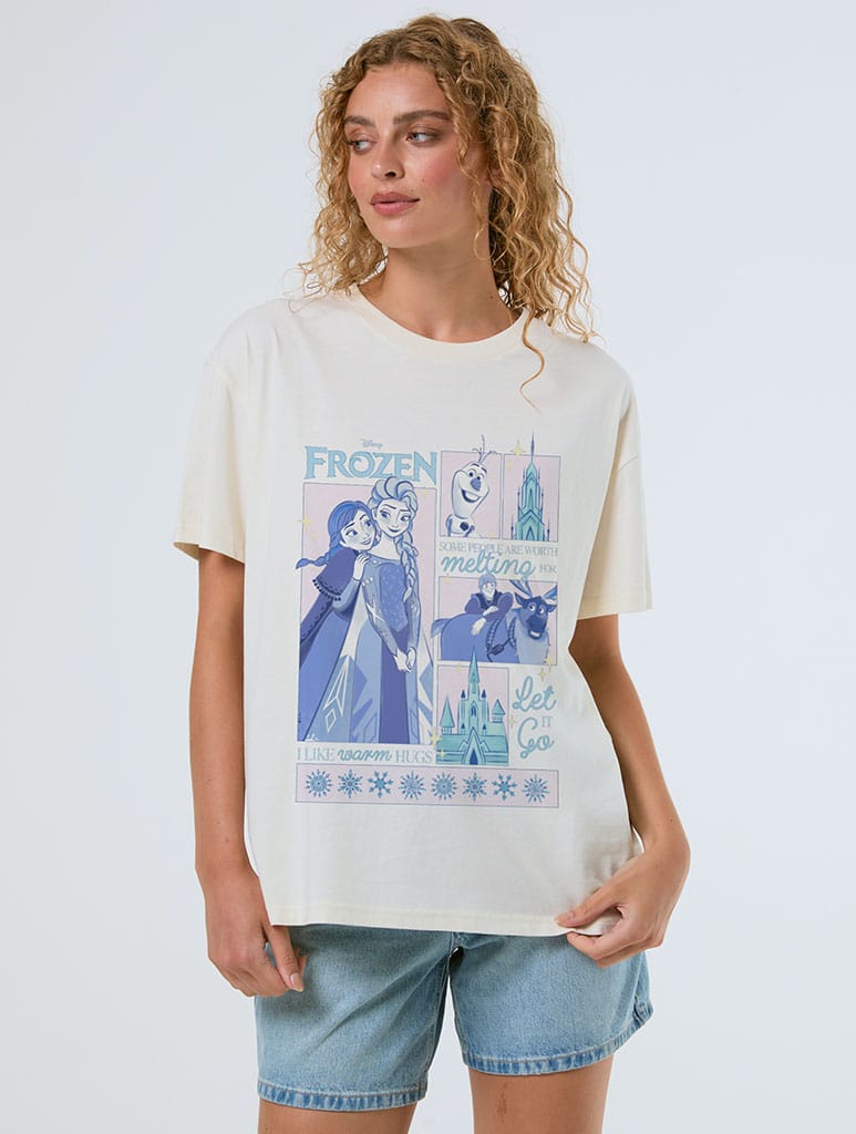 Disney Frozen Quote Poster Front Print T-Shirt In White Tops & T-Shirts Skinnydip London