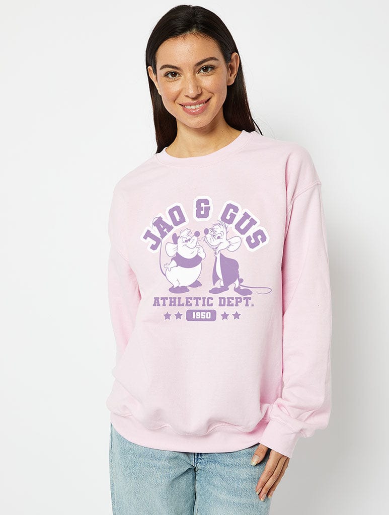 Disney Jaq & Gus Varsity Sweatshirt in Pink Hoodies & Sweatshirts Skinnydip London