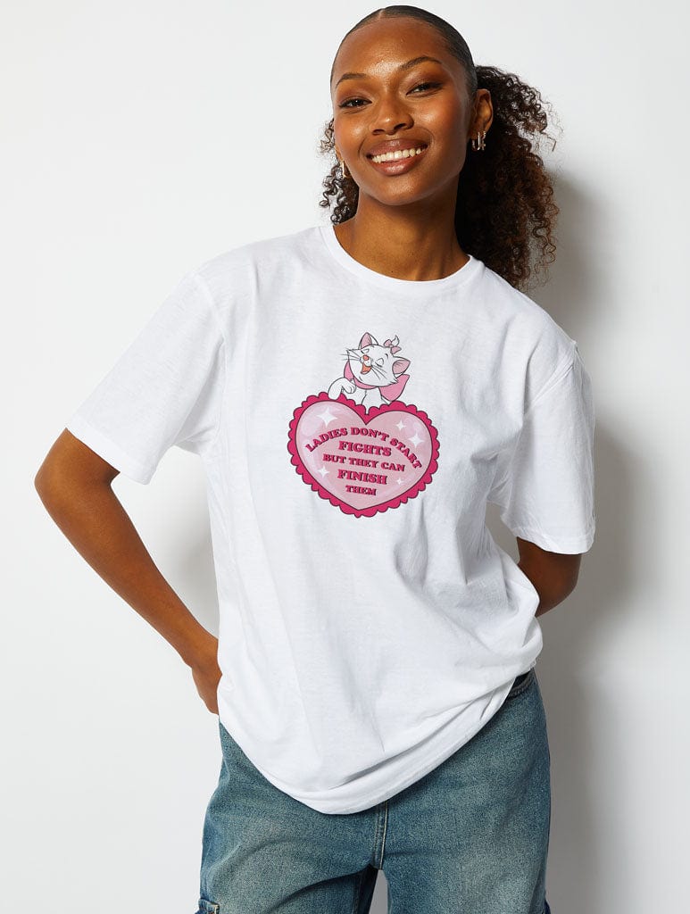 Disney Marie Heart White T-Shirt Tops & T-Shirts Skinnydip London
