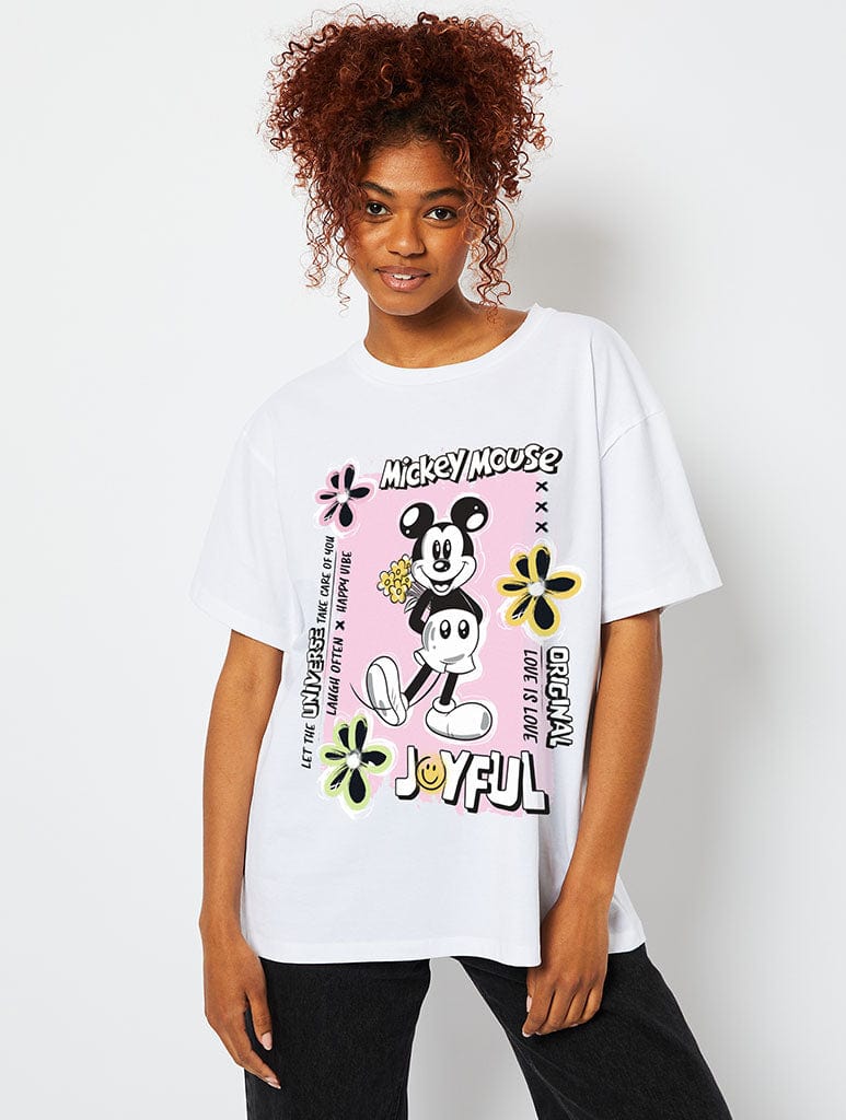 Disney Mickey Poster T-Shirt in White Tops & T-Shirts Skinnydip London
