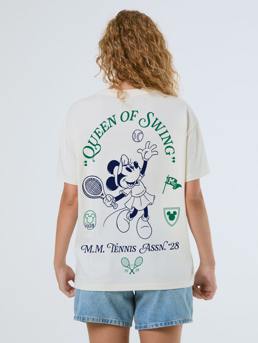 Disney Minnie Mouse Queen of Swing Tennis T-Shirt In White Tops & T-Shirts Skinnydip London