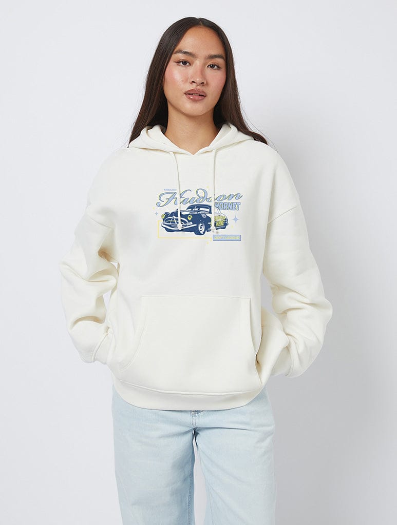 Disney Pixar Cars Hudson Hornet Hoodie In White Hoodies & Sweatshirts Skinnydip London