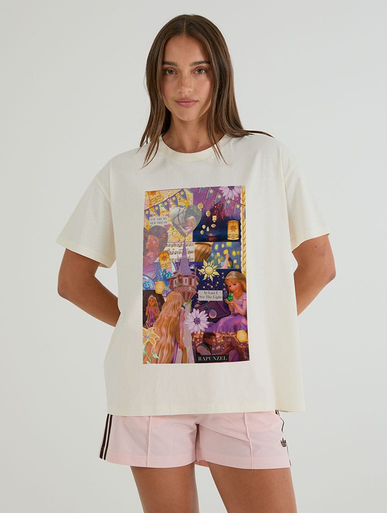 Disney Princess Tangled Front Poster T-Shirt In White Tops & T-Shirts Skinnydip London
