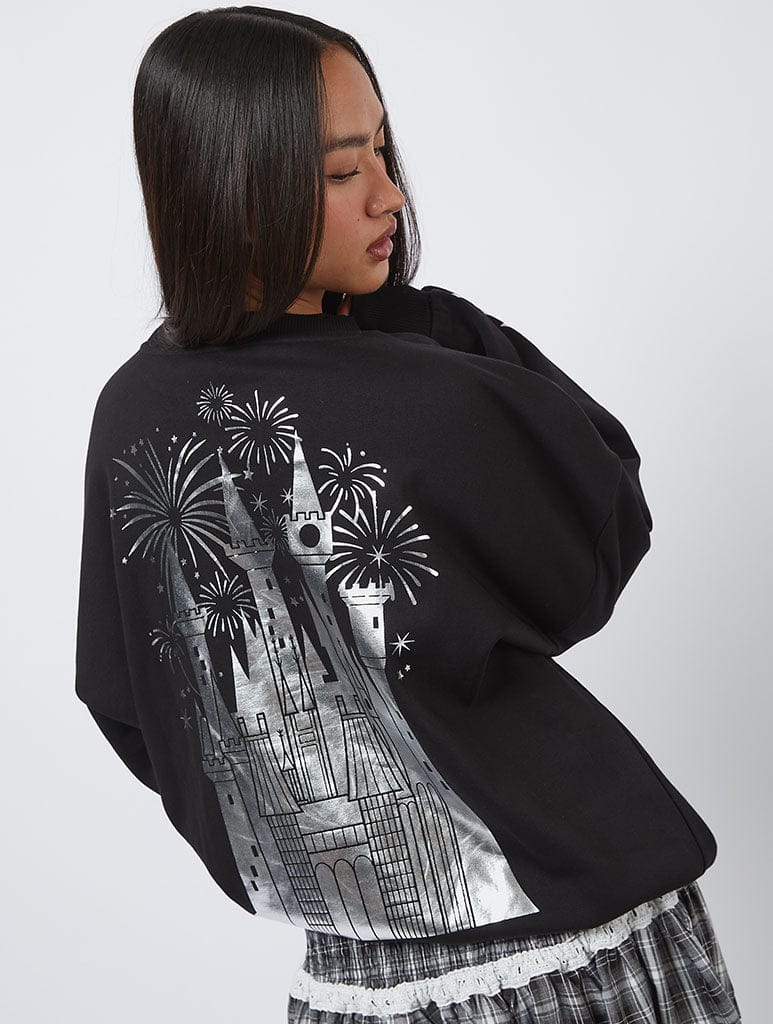 Disney Silver Embroidered Castle Sweatshirt Hoodies & Sweatshirts Skinnydip London