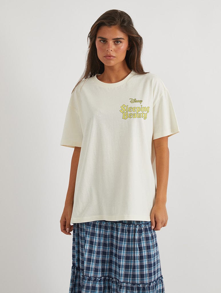 Disney Sleeping Beauty Classic Poster T-Shirt In White Tops & T-Shirts Skinnydip London