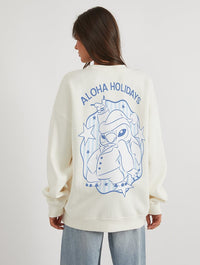 Disney Stitch Aloha Holidays Sweatshirt In White Hoodies & Sweatshirts Skinnydip London