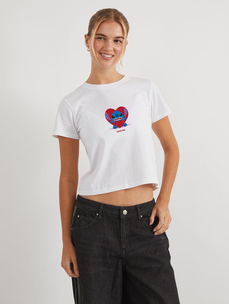 Disney Stitch Love Me Baby T-Shirt In White Tops & T-Shirts Skinnydip London