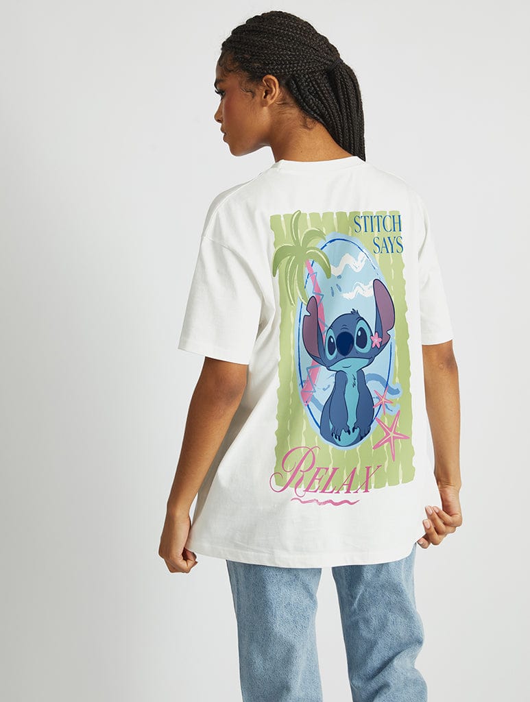 Disney Stitch Says Relax T-Shirt In White Tops & T-Shirts Skinnydip London