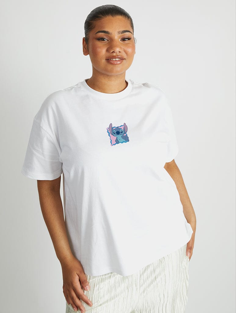 Disney Stitch Summer Patchwork T-Shirt In White Tops & T-Shirts Skinnydip London